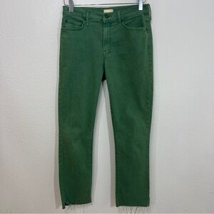 MOTHER The Rascal Ankle Snippet Jeans Amy Army Green Raw Hem High Rise Skinny